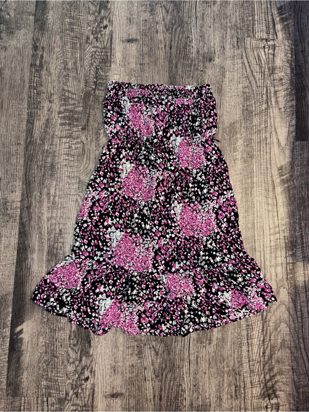 Poetry Black And Pink & Gray Strapless Dress Could be Worn as Maxi Skirt too